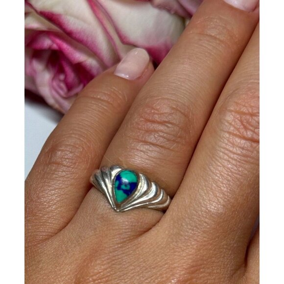 925 STERLING SILVER TURQUOISE RING SIZE 5.5 - Picture 1 of 8